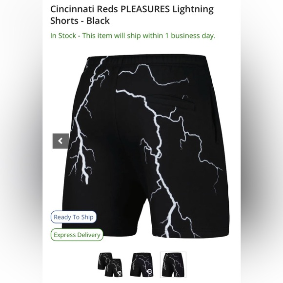 EXCLUSIVE Men’s Cincinatti Reds “PLEASURES Lightning Shorts” - Picture 3 of 4